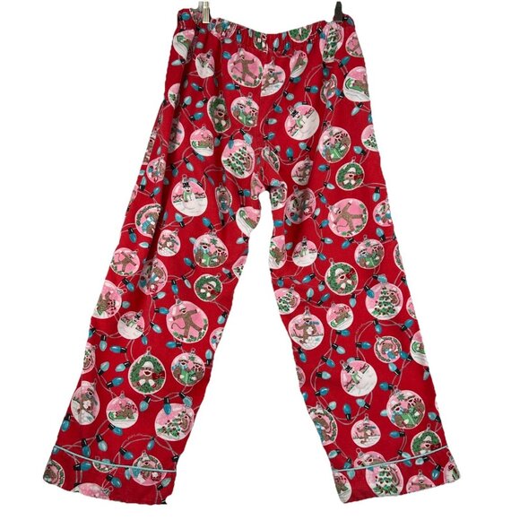 Nick & Nora Size XL Christmas Sock Monkey 2 Pc Flannel Pajama Set Women Red - Picture 11 of 11